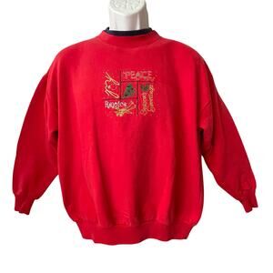 M & C Sportswear PEACE SEASONS GREETINGS REJOICE Ugly Christmas Sweatshirt Sz M